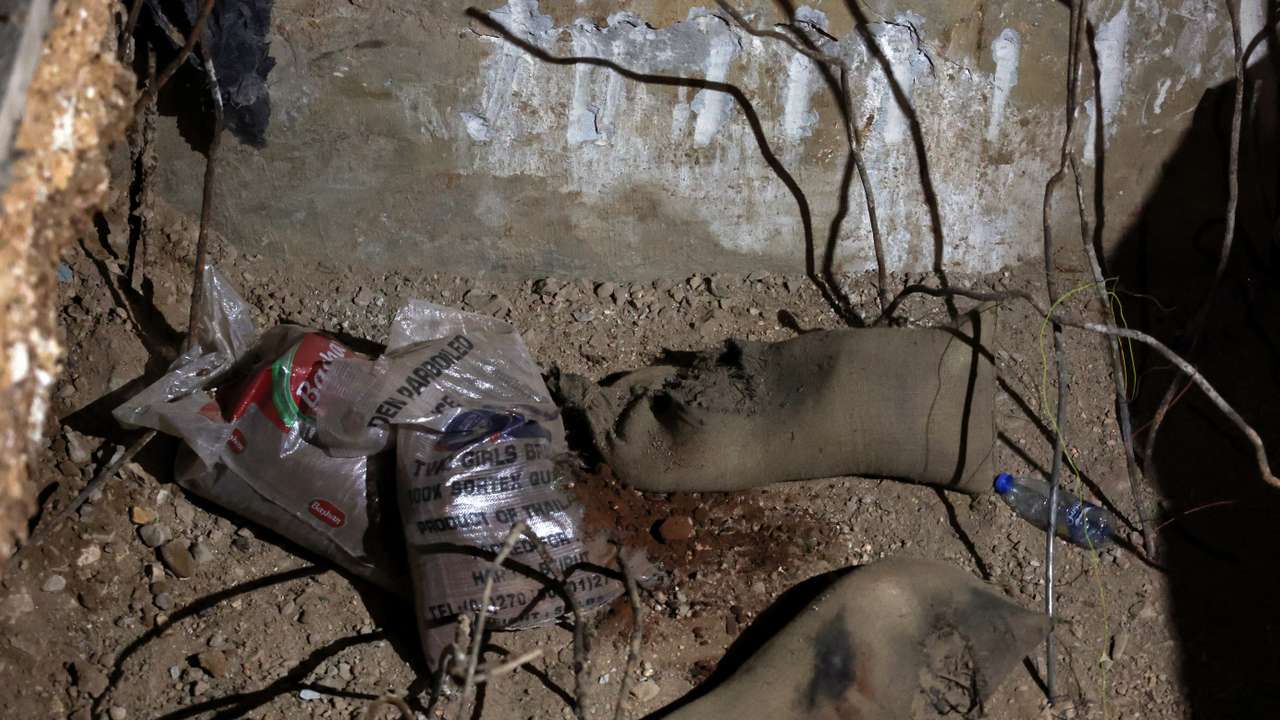 A view shows a hole where the Lebanese army carried out a controlled explosion of a walkie-talkie device outside the American University of Beirut Medical Center