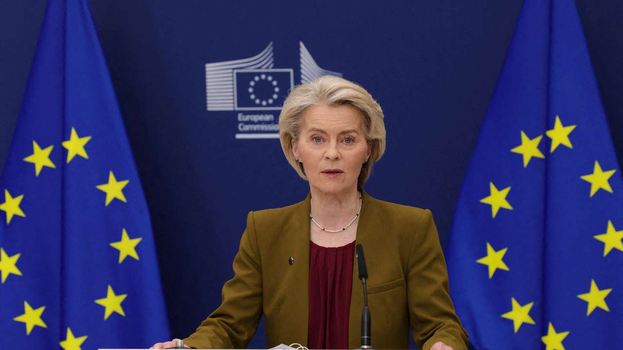 FILE PHOTO: European Commission President Ursula von der Leyen gives an address on the Pact for the Mediterranean in Brussels