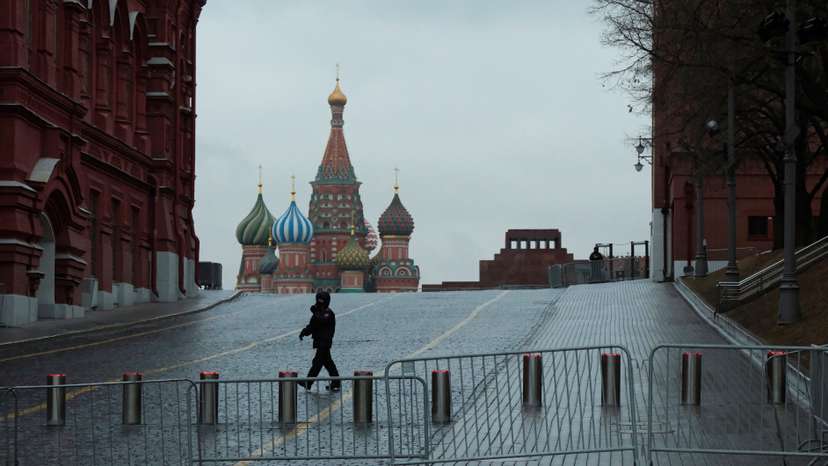 A law enforcement officer walks through Red Square in Moscow