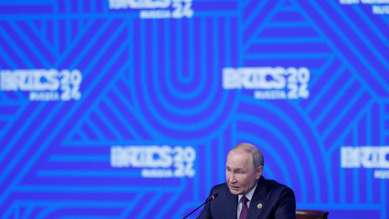 Russian President Putin attends press conference at the end of BRICS summit in Kazan