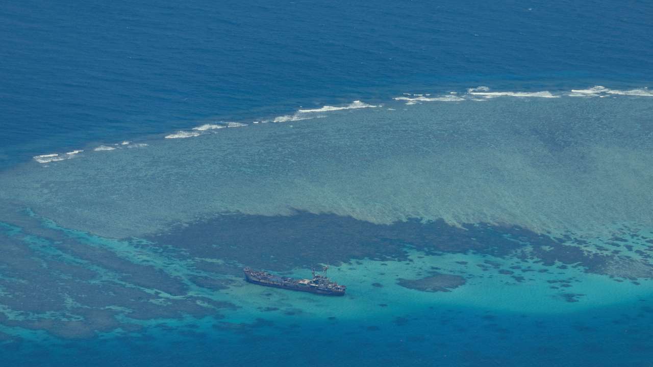 FILE PHOTO: FILE PHOTO: Aerial view of the contested Second Thomas Shoal in the South China Sea
