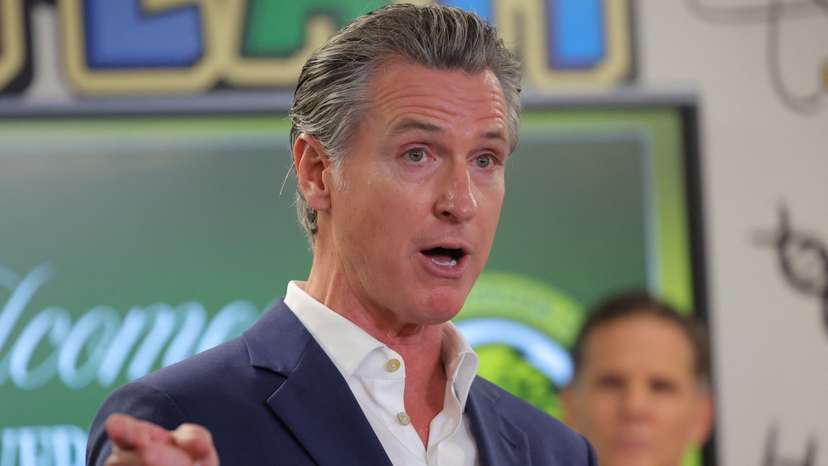California Governor Newsom speaks at the Clinton Elementary School, in Compton