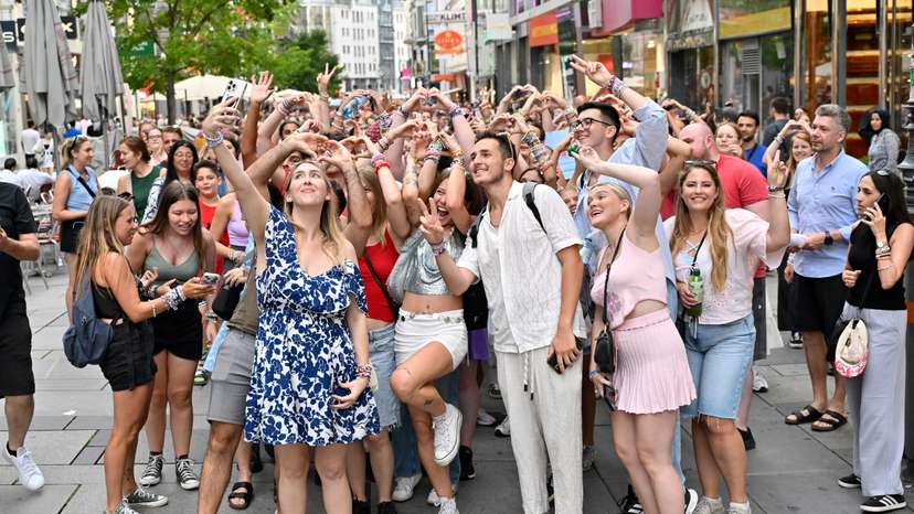 Fans of the singer Taylor Swift gather following the cancellation of three Taylor Swift concerts at Ernst Happel Stadium in Vienna