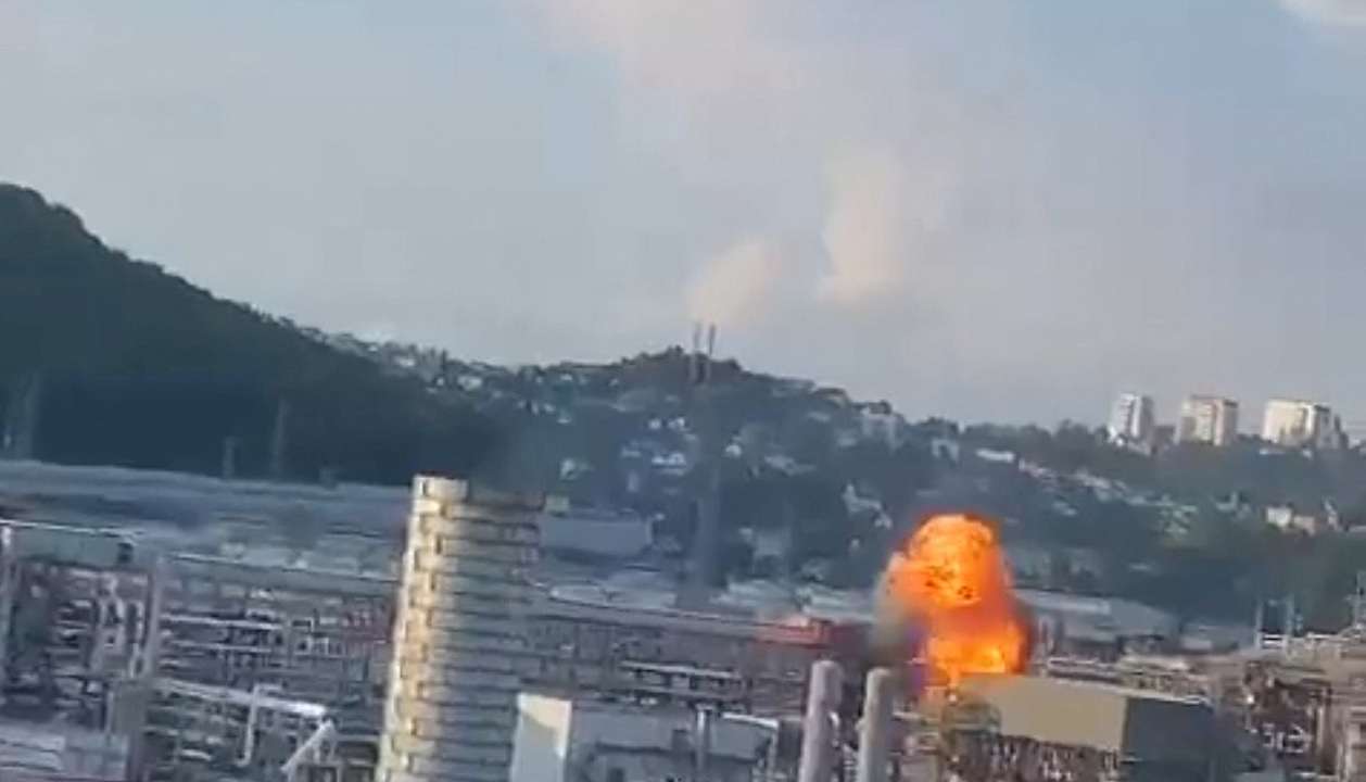 A view of an explosion caused by a Ukrainian drone attack, at Rosneft's Tuapse oil refinery in Tuapse