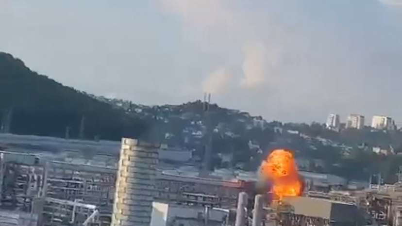 A view of an explosion caused by a Ukrainian drone attack, at Rosneft's Tuapse oil refinery in Tuapse