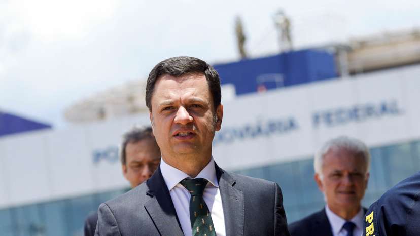 Brazil's Minister of Justice and Public Security Anderson Torres walks on the day of a news conference at Headquarters of the Federal Highway Police in Brasilia