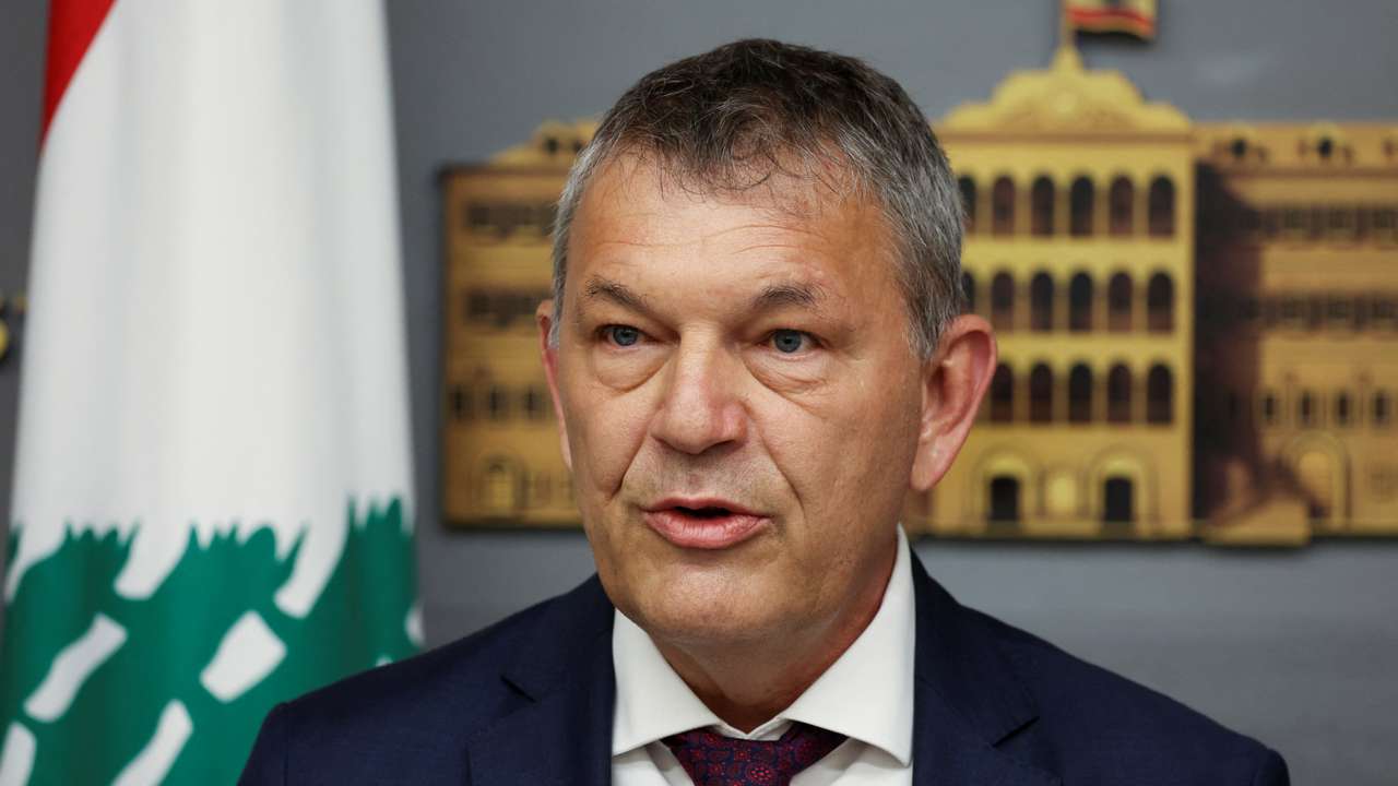 UNRWA Commissioner-General Philippe Lazzarini speaks during a press conference in Beirut