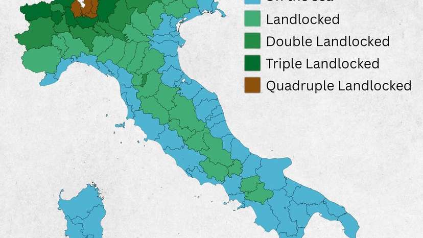 Italy is often pictured as a land surrounded by the sea, with its long Mediterranean coastline.