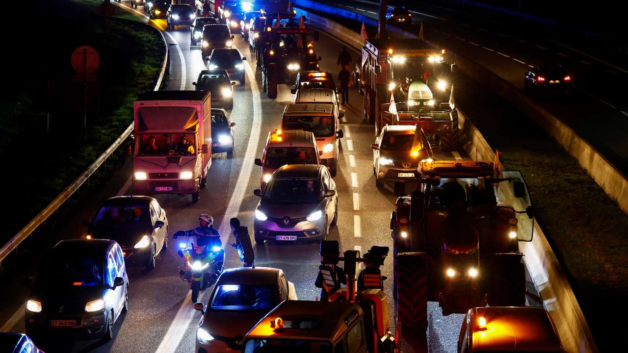 Farmers protest against EU-Mercosur free trade deal, near Paris