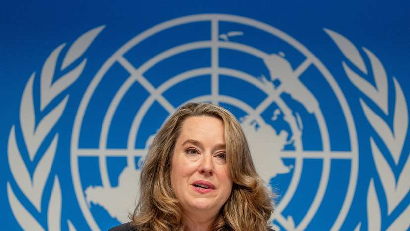 Pope director general of the IOM attends a news conference in Geneva