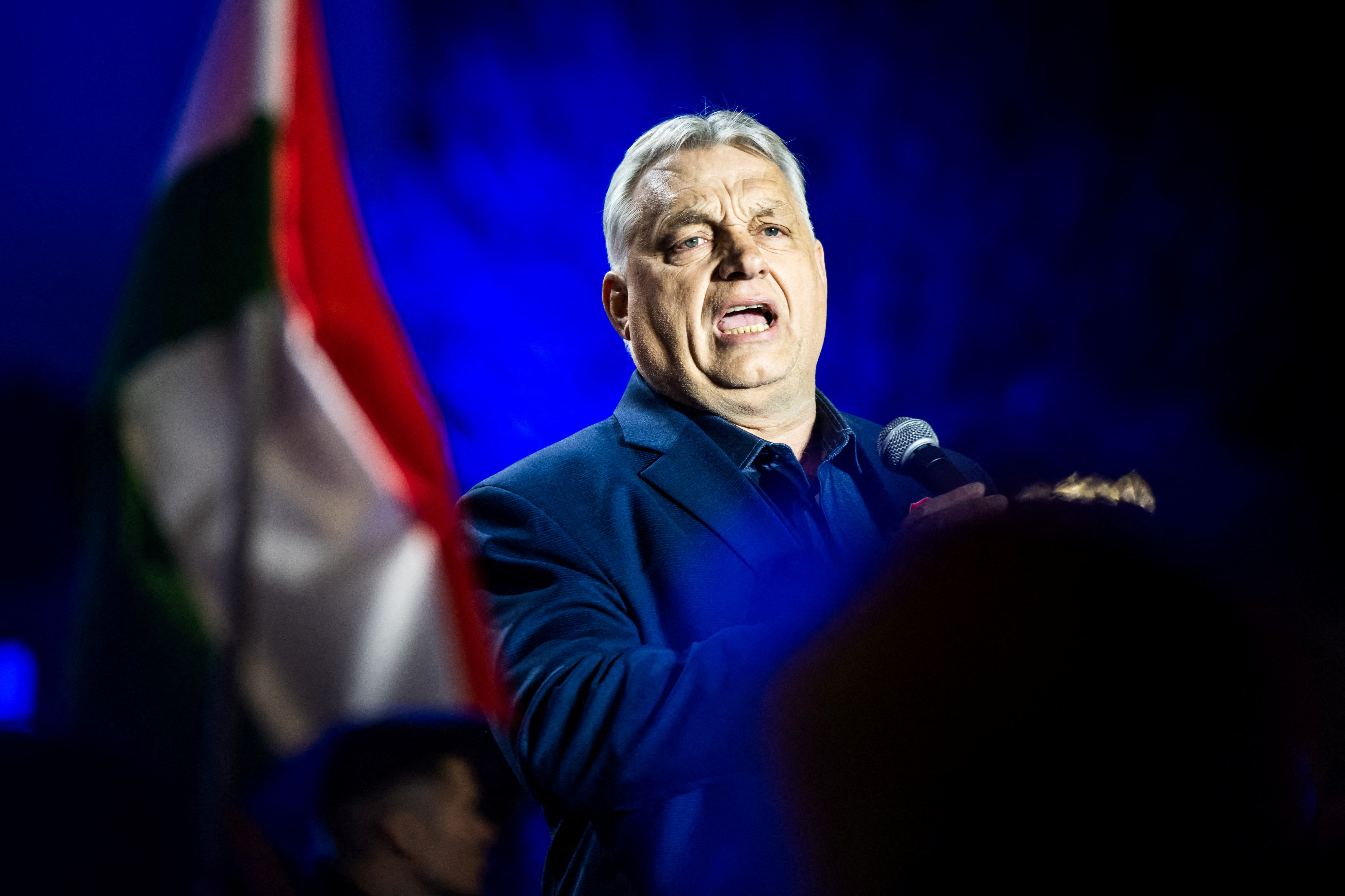 FILE PHOTO: Hungarian Prime Minister Viktor Orban at an election campaign rally