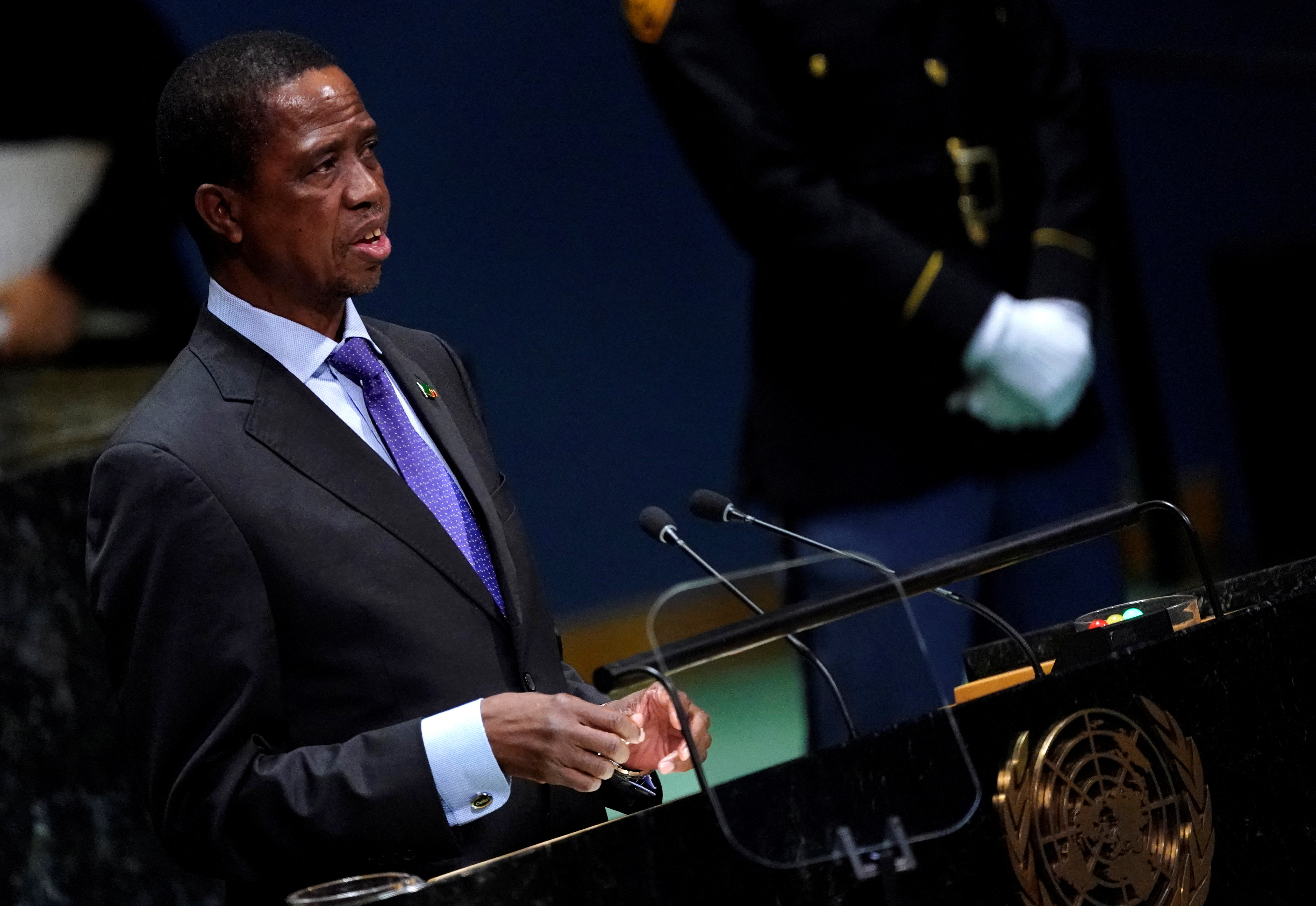 FILE PHOTO: Zambia's President Edgar Chagwa Lungu addresses the 74th session of the United Nations General Assembly at U.N. headquarters in New York City, New York, U.S.