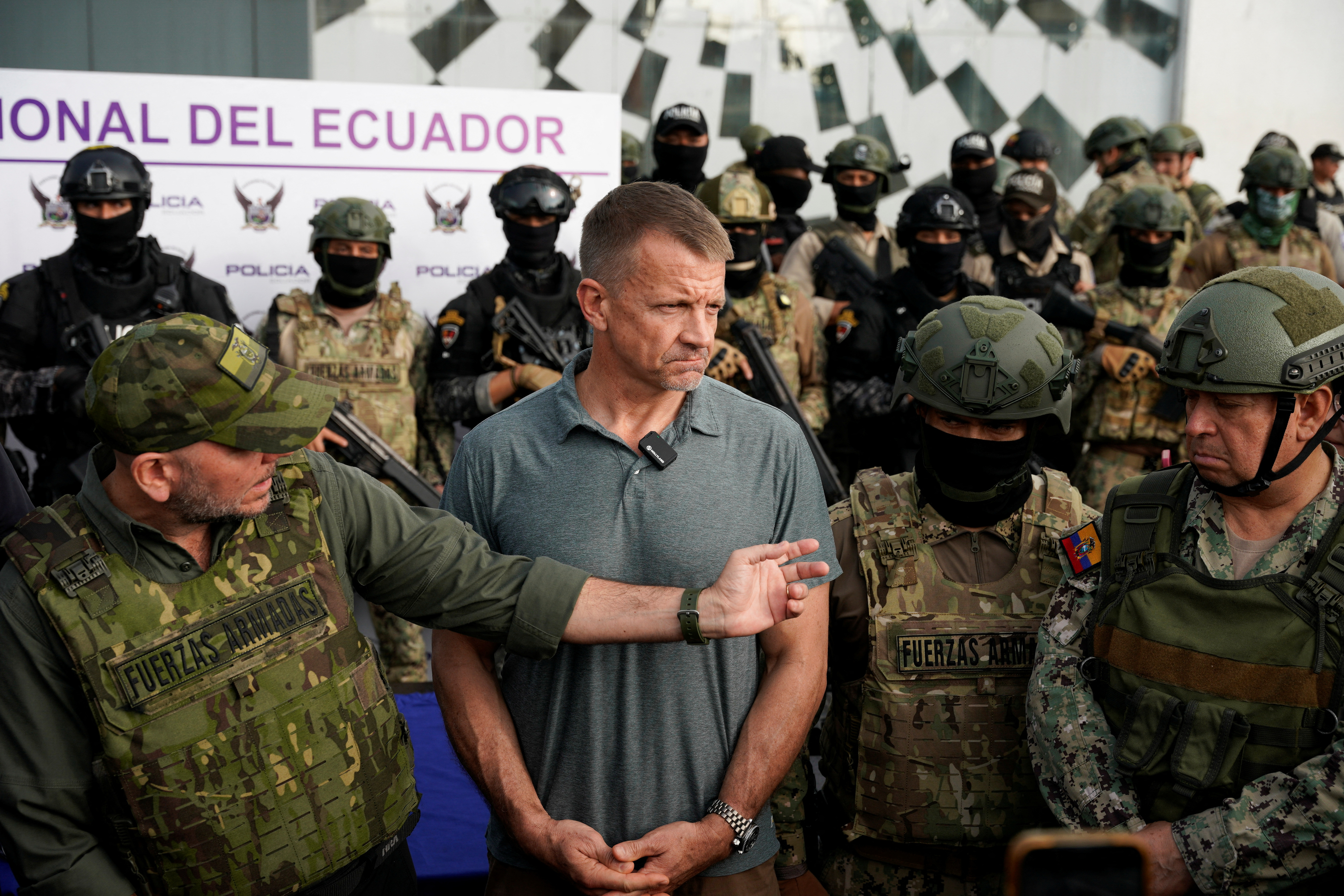 Blackwater founder Erik Prince at a security presentation, in Guayaquil
