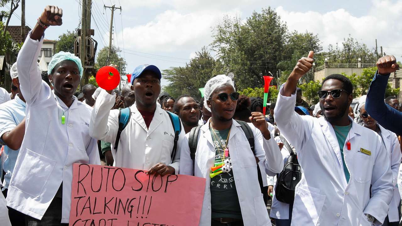 Kenyan doctors hold a protest against the government in Nairobi