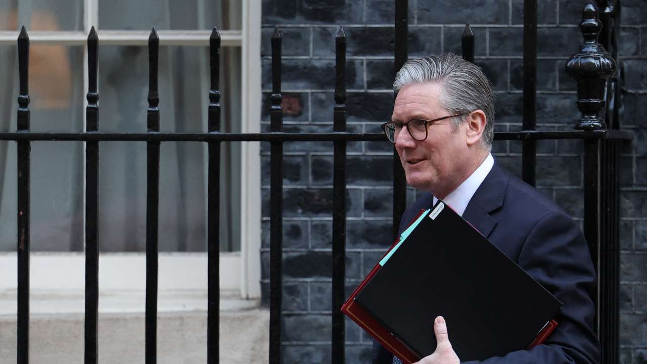 British PM Starmer leaves 10 Downing Street in London