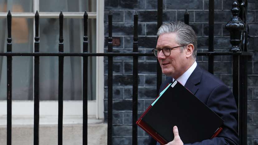 British PM Starmer leaves 10 Downing Street in London