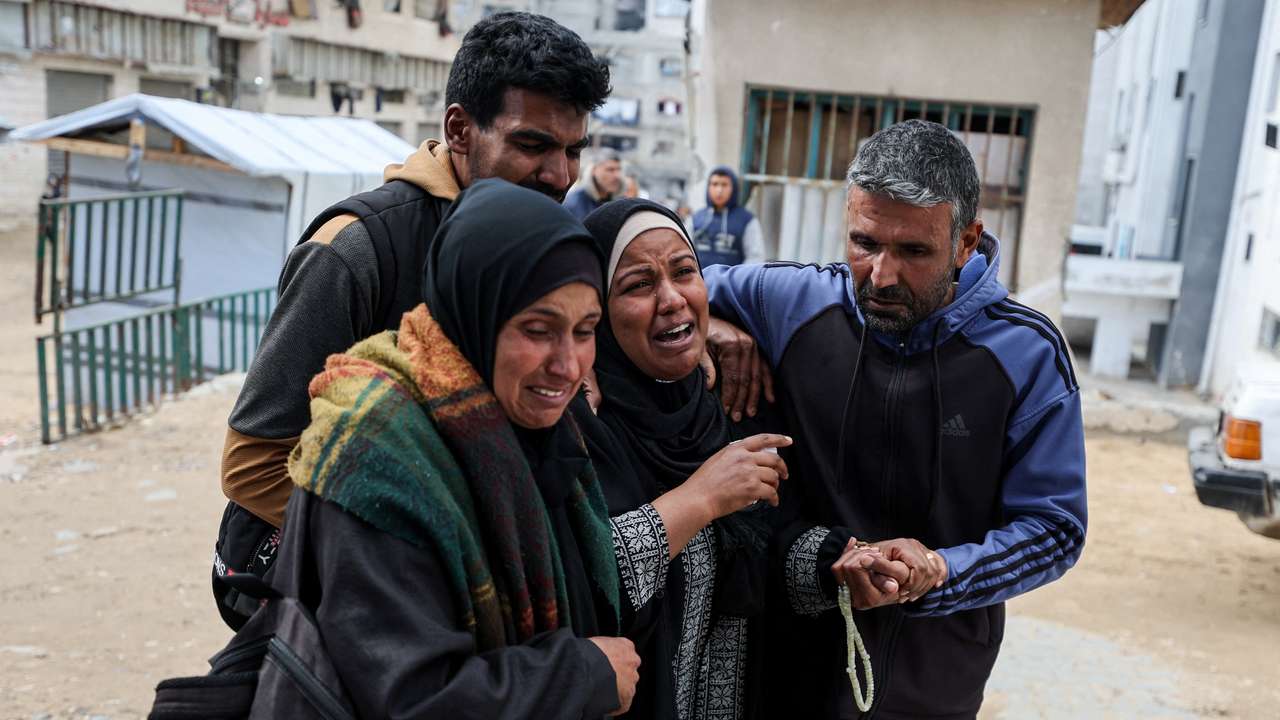 The funeral of two Palestinians killed by an Israeli strike on Thursday, in Gaza City