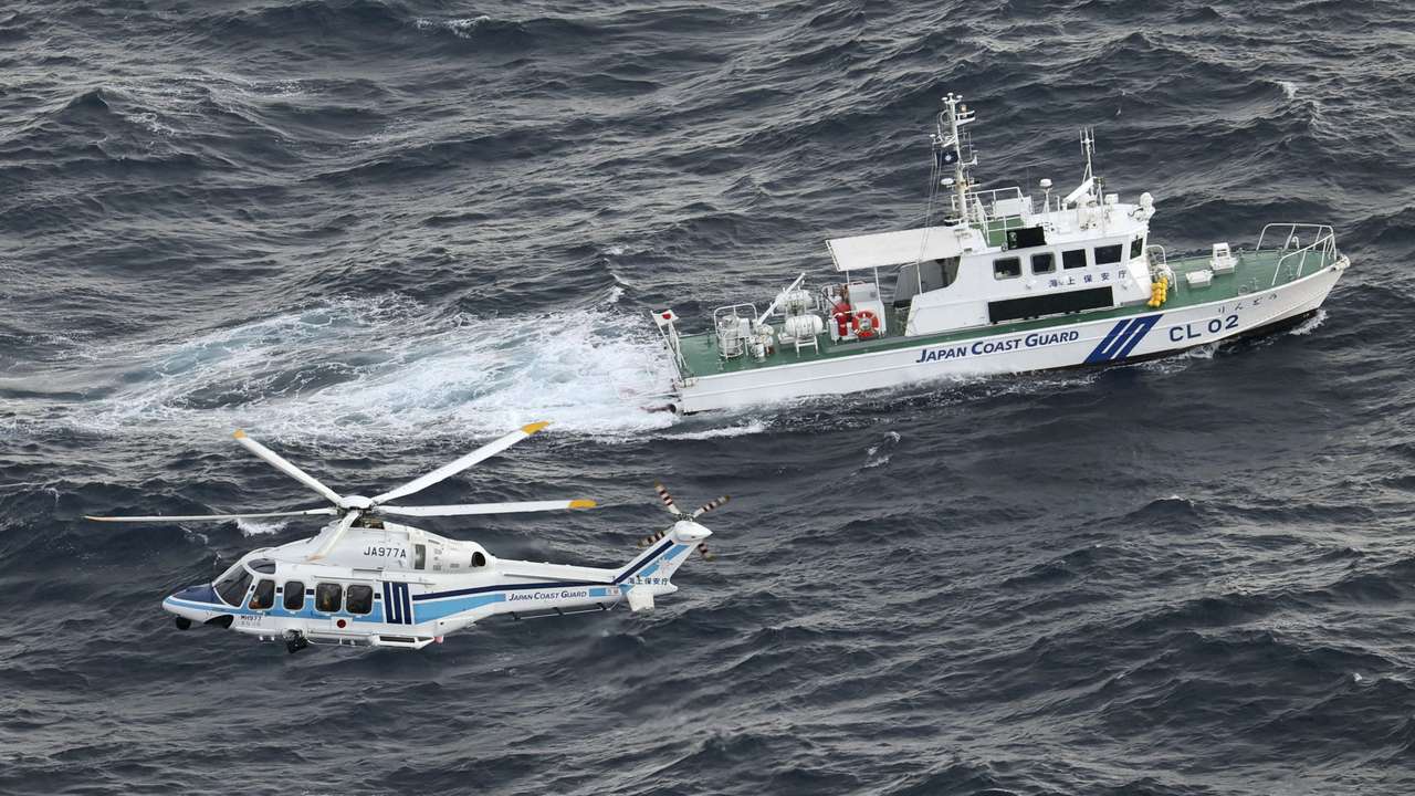 Japan Coast Guard conducts search and rescue operation at the site where a U.S. military aircraft V-22 Osprey crashed into the sea off Yakushima Island, Japan