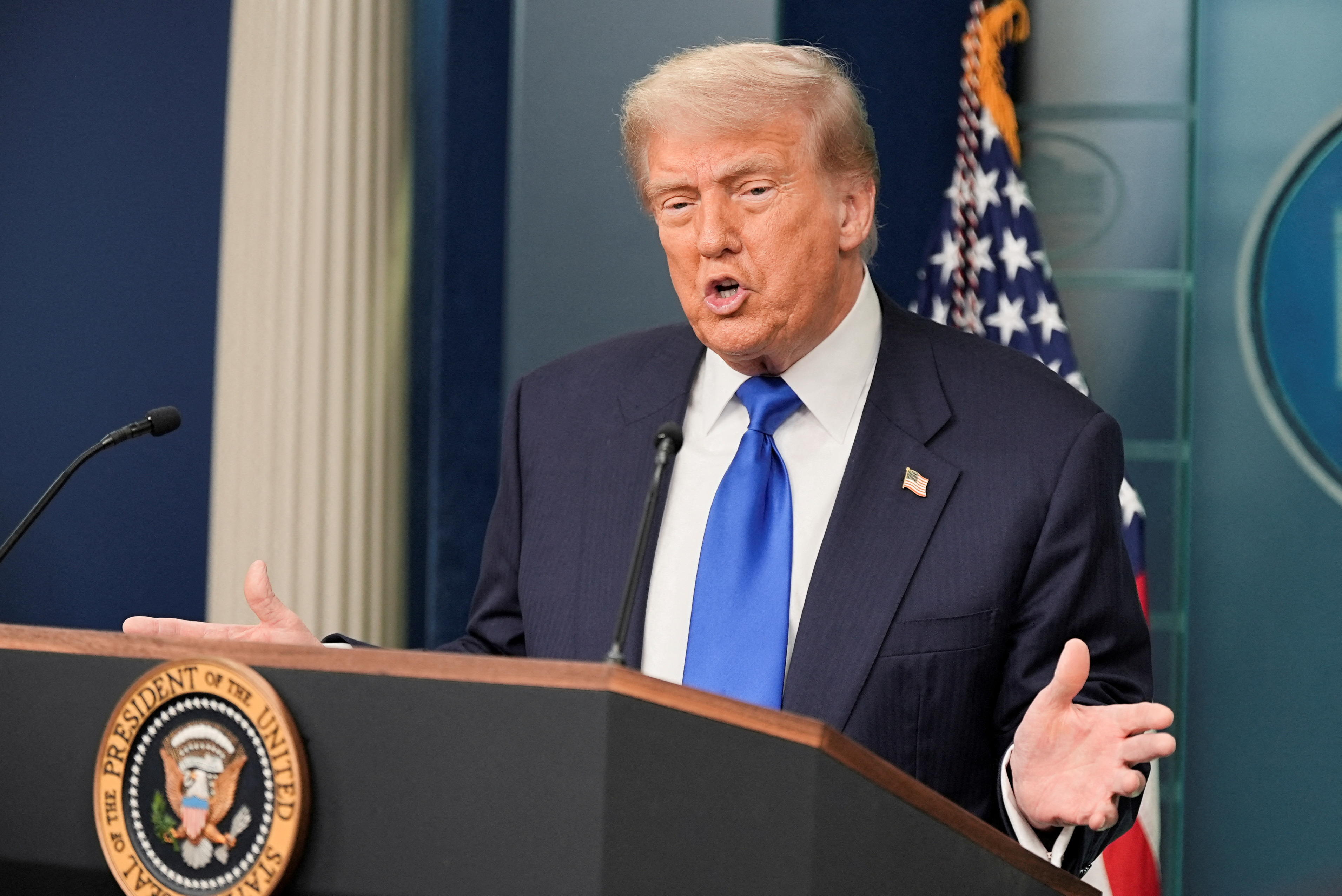 FILE PHOTO: U.S. President Trump speaks to the media at the White House in Washington