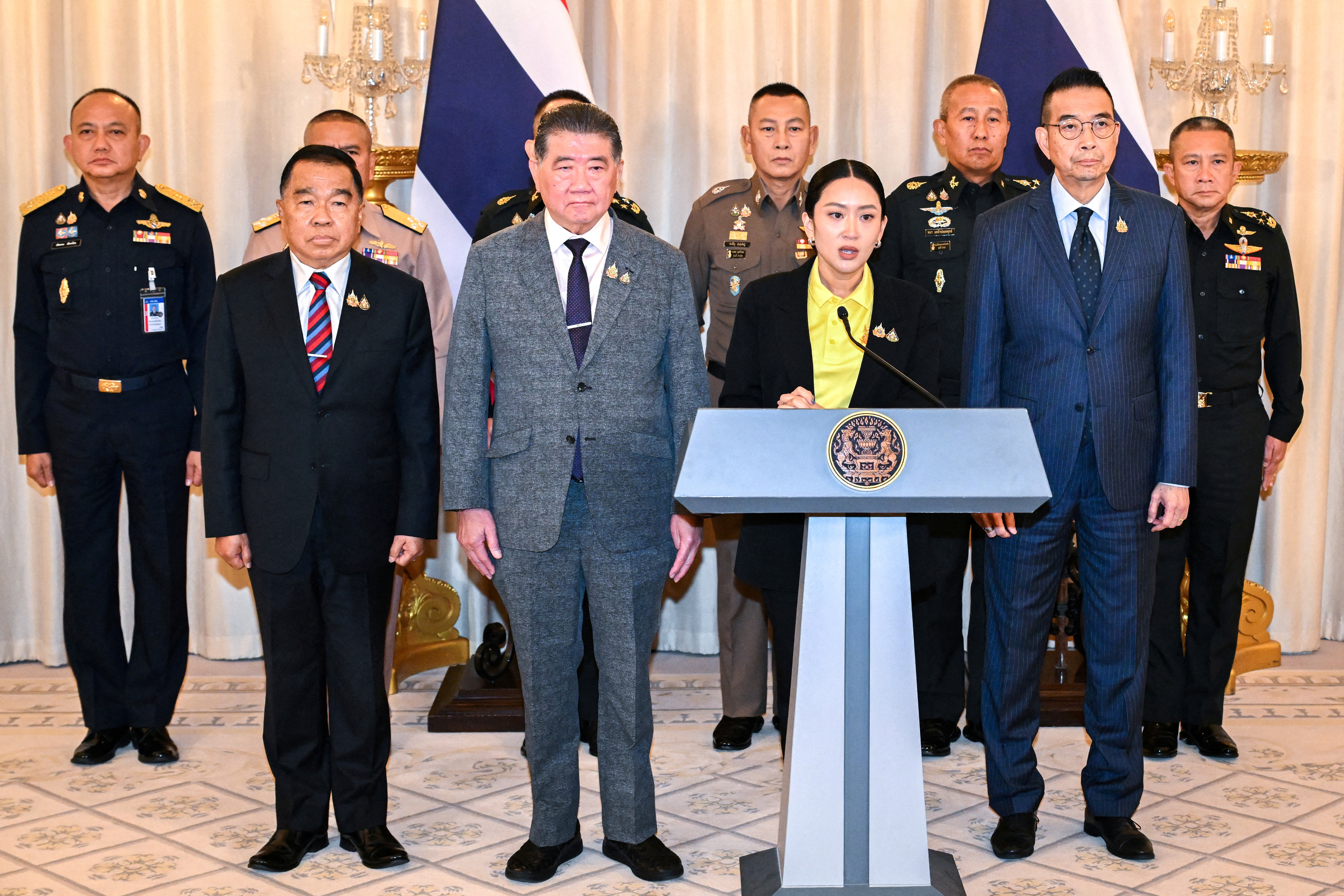 Thai PM Paetongtarn Shinawatra speaks during a press conference following a leak on Wednesday of a phone call between her and Cambodia's Hun Sen