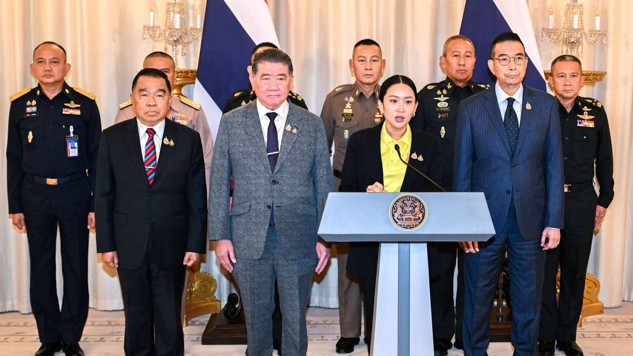 Thai PM Paetongtarn Shinawatra speaks during a press conference following a leak on Wednesday of a phone call between her and Cambodia's Hun Sen