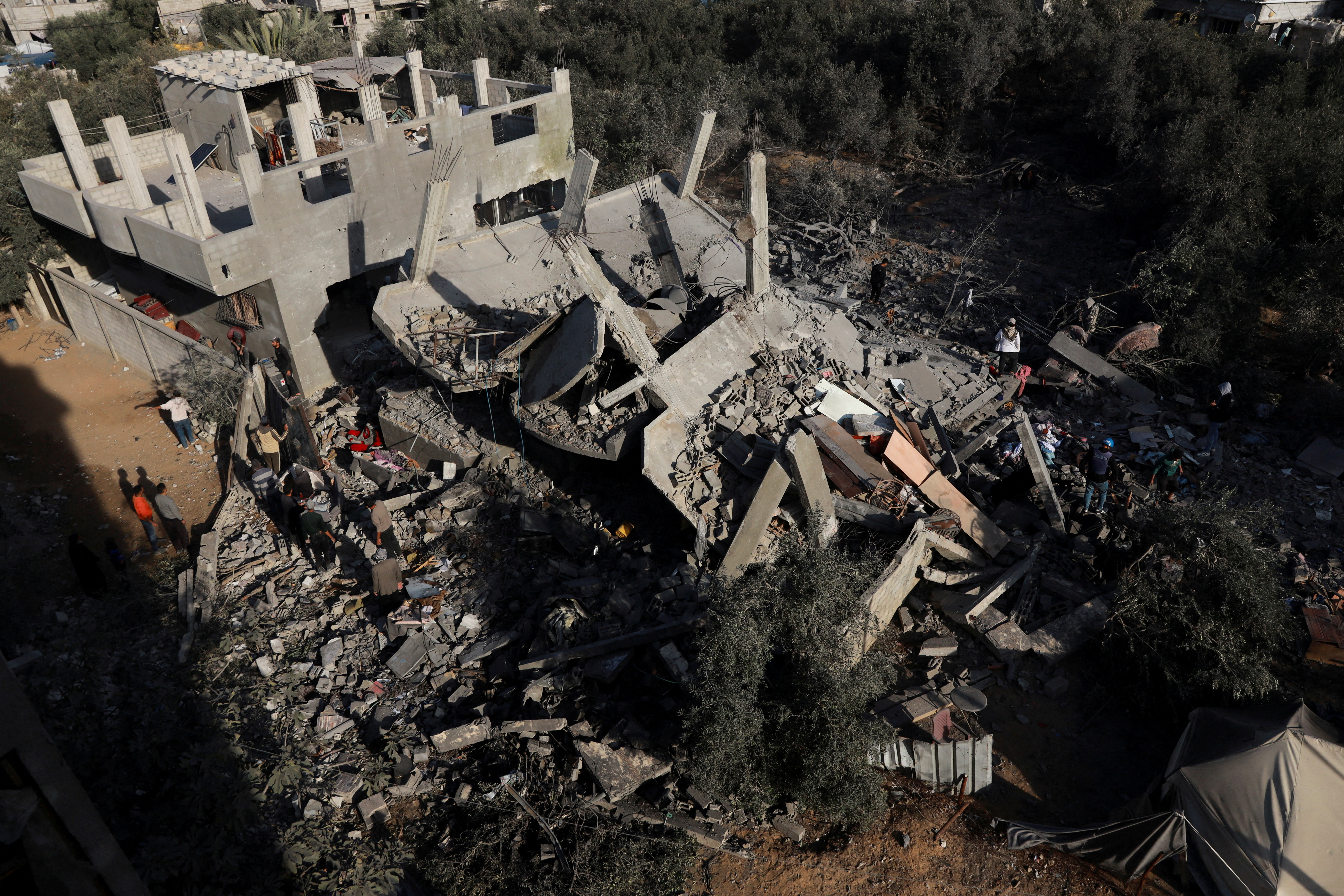 Aftermath of an Israeli strike on a house in Nuseirat, central Gaza Strip