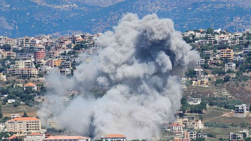Smoke rises as pictured from the town of Qlayaa