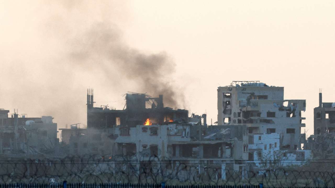 Smoke rises from Gaza after an air strike, as seen from Israel