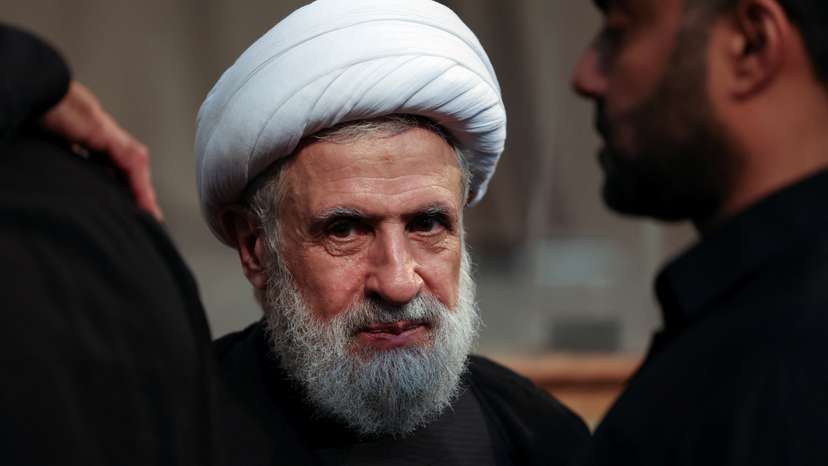 Lebanon's Hezbollah deputy leader Sheikh Naim Qassem accepts condolences for the death of Hezbollah senior commander Fuad Shukr, in Beirut's southern suburbs