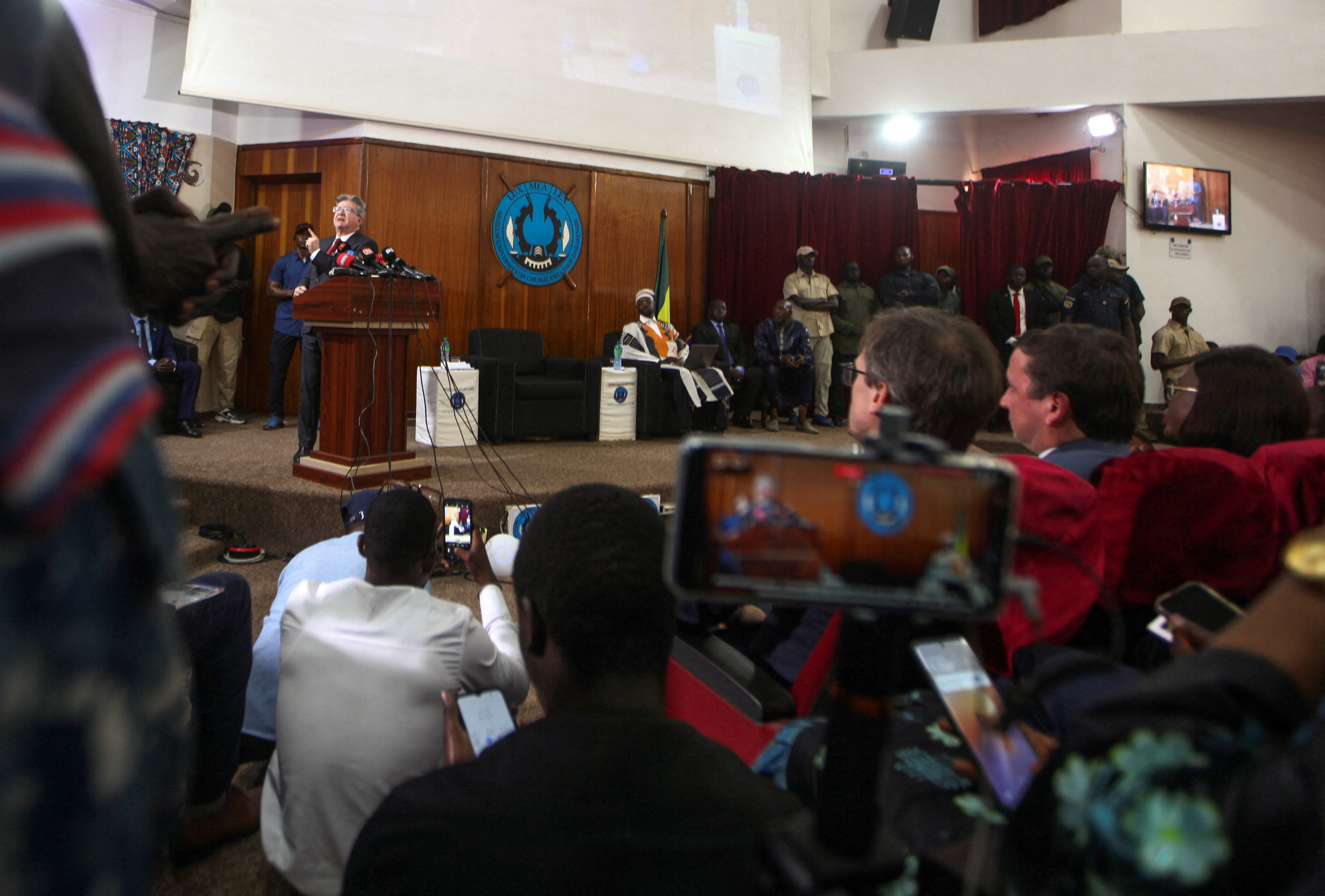 French politician Melenchon holds conference with Senegal's PM Sonko