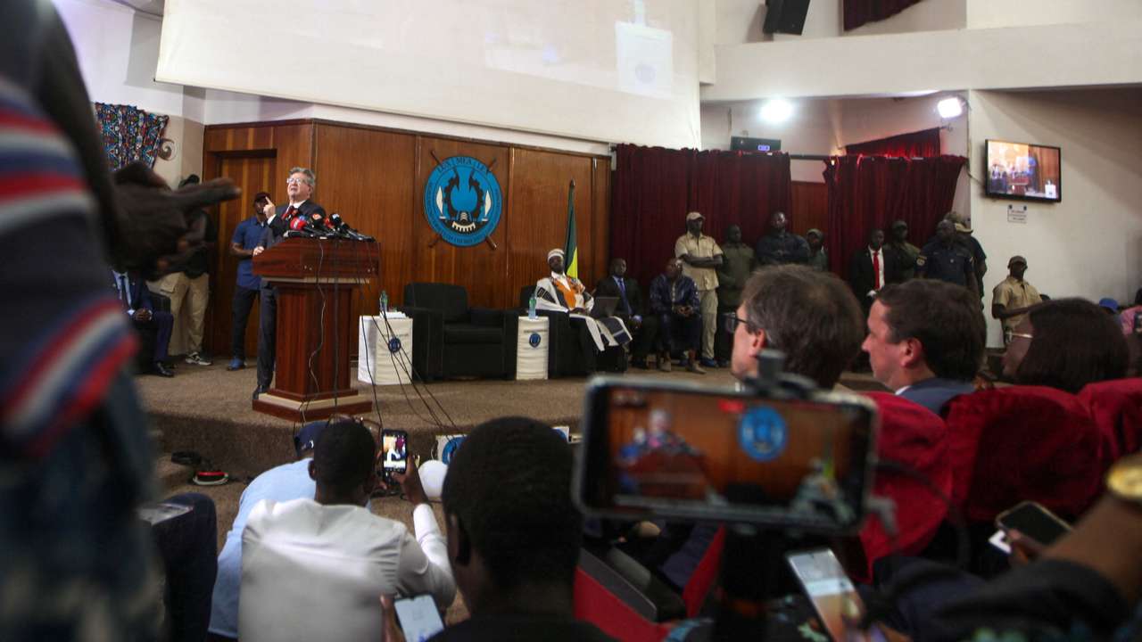 French politician Melenchon holds conference with Senegal's PM Sonko