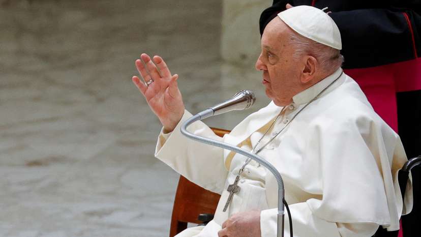 Pope Francis meets the management, staff and patients of Bambino Gesu Children's Hospital, at the Vatican