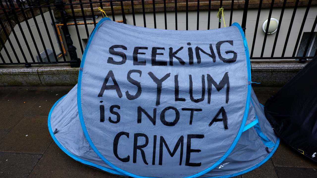 Asylum seekers camped outside the International Protection Office, in Dublin
