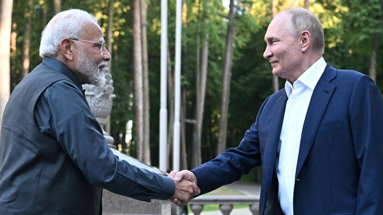 Russia's President Putin and India's Prime Minister Modi meet near Moscow