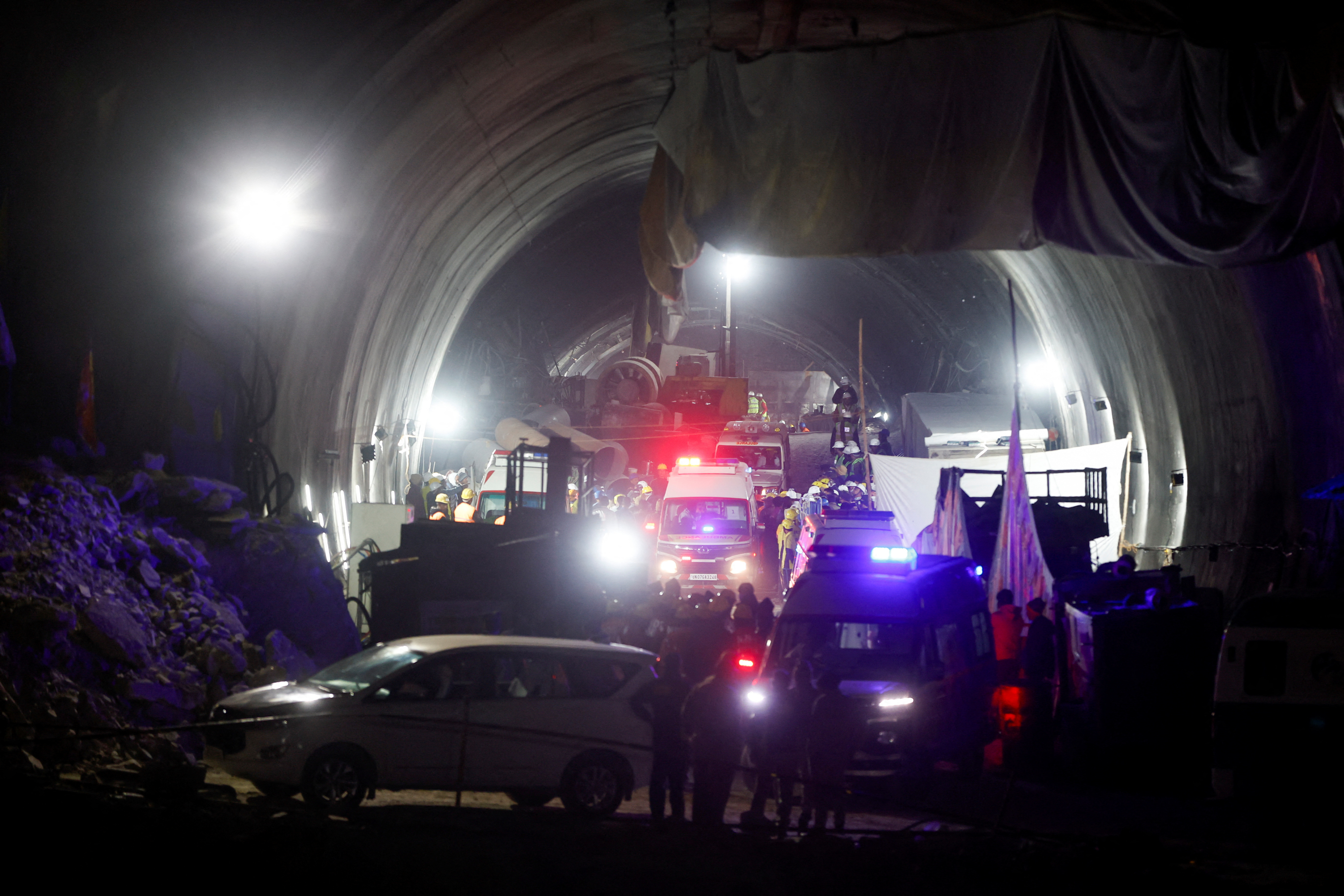 Rescue operations in progress after workers are trapped in a tunnel collapse, in Uttarkashi