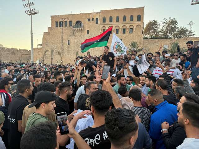 Demonstrators demand the overthrow of the Libya's Government of National Unity, in Tripoli