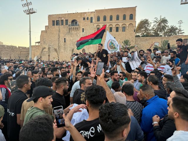 Demonstrators demand the overthrow of the Libya's Government of National Unity, in Tripoli