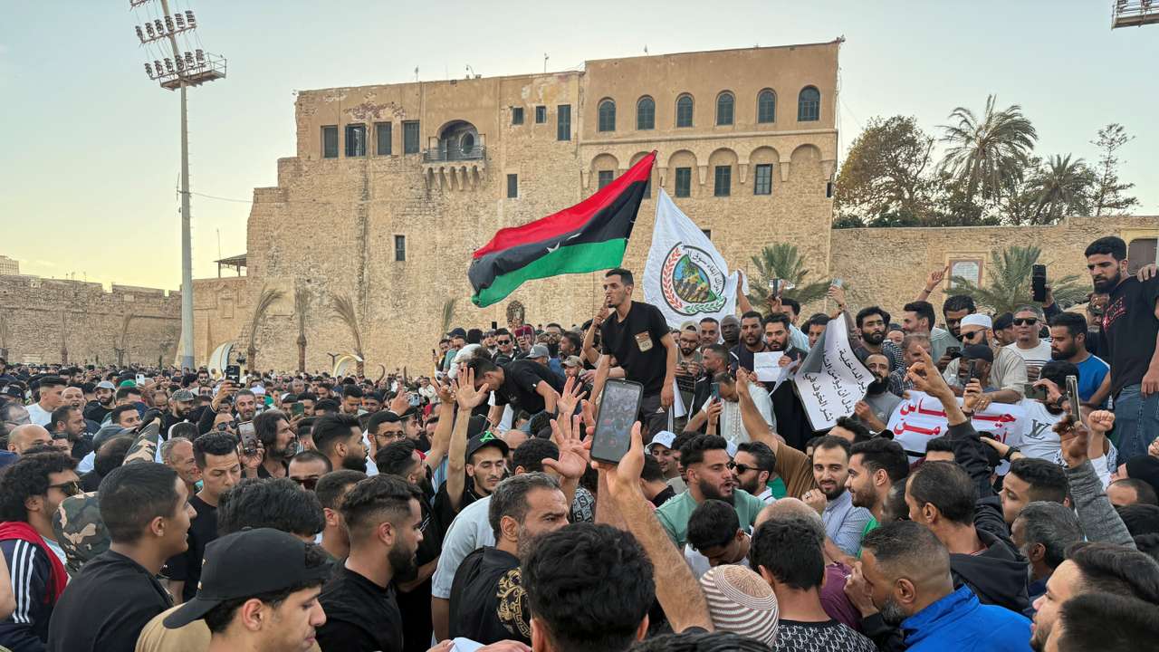 Demonstrators demand the overthrow of the Libya's Government of National Unity, in Tripoli