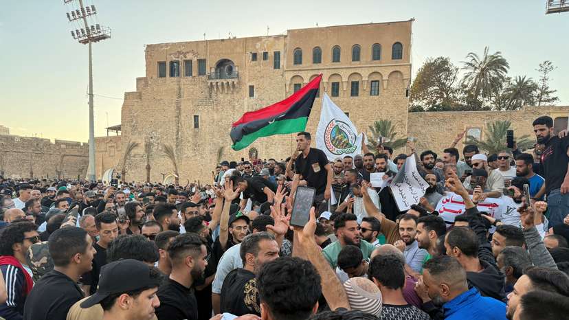 Demonstrators demand the overthrow of the Libya's Government of National Unity, in Tripoli