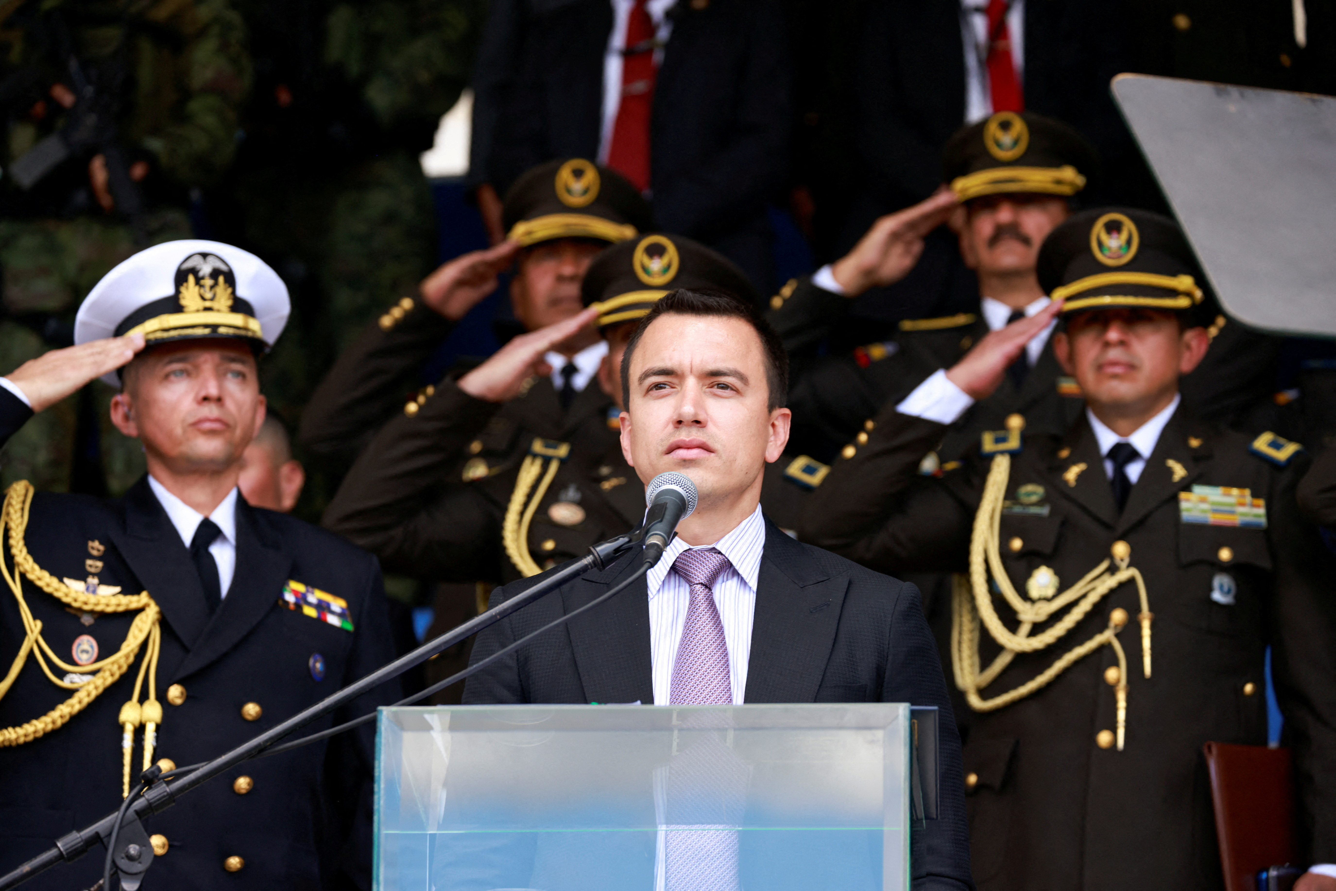 Ecuador's President, Daniel Noboa, delivers equipment to the National Police