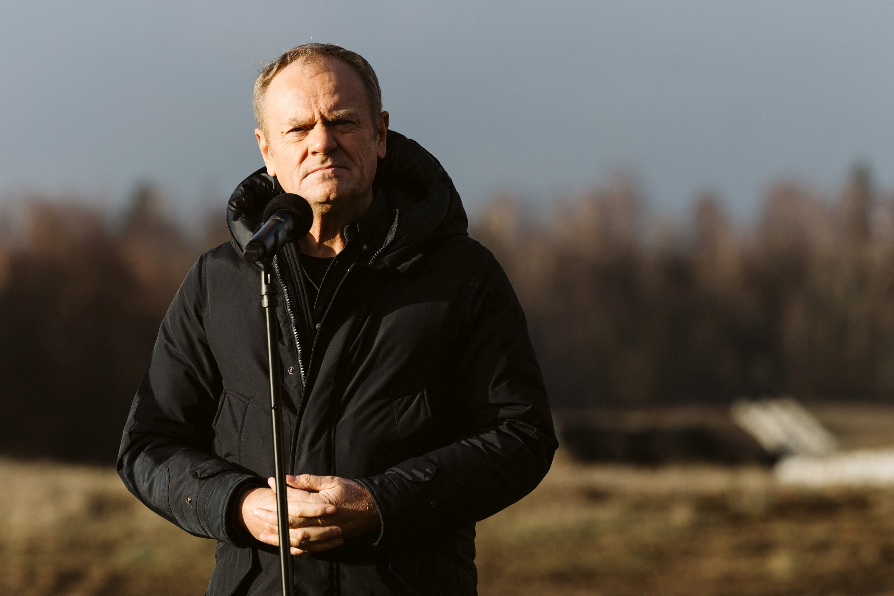 FILE PHOTO: Polish PM Tusk visits the first part of a system East Shield in Dabrowka