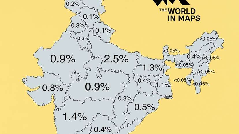 This map highlights a staggering fact- individual Indian states make up a significant share of the world’s population. Uttar Pradesh alone accounts for 2.5% of all people on Earth—more than entire countries like Brazil or Russia.