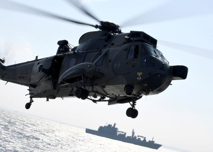FILE PHOTO: A Sea King helicopter of the German Navy takes part in the exercise "Northern Coast", in the Baltic Sea near Rostock