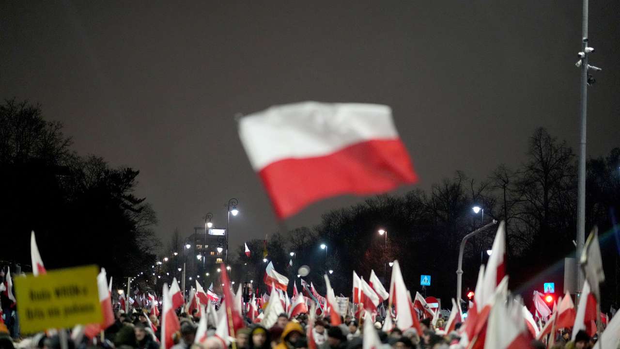 Supporters of the Law and Justice (PiS) party protest in Warsaw