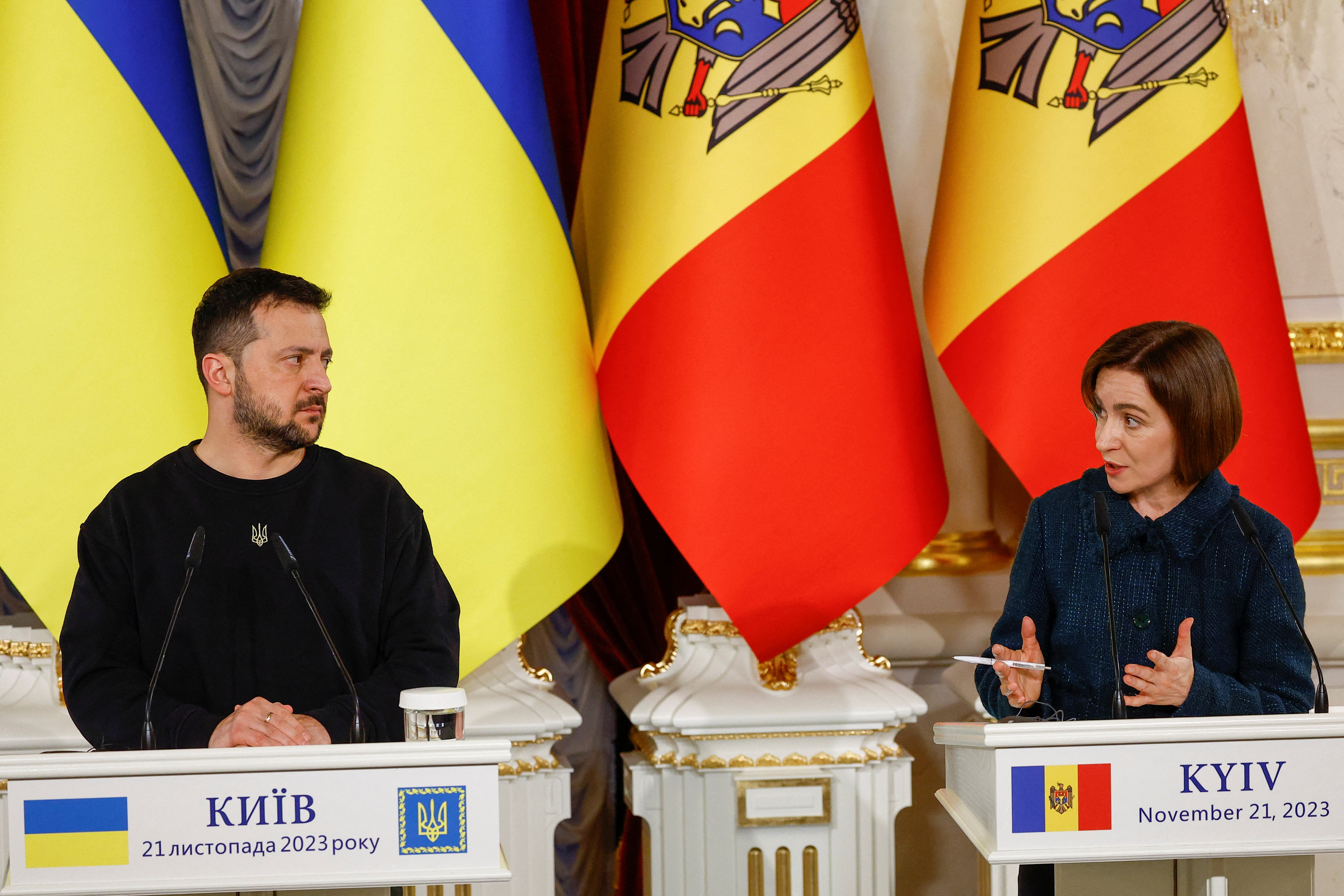 FILE PHOTO: Ukraine's President Zelenskiy, Moldova's President Sandu and President of the European Council Michel attend a joint press conference in Kyiv