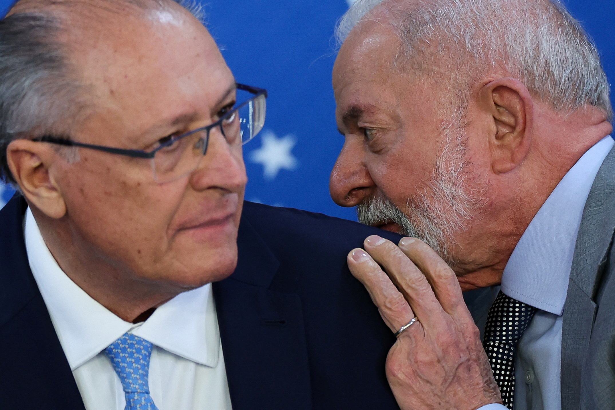 Brazil's President Luiz Inacio Lula da Silva and Brazil's Vice President Geraldo Alckmin attend a ceremony at the Planalto Palace in Brasilia