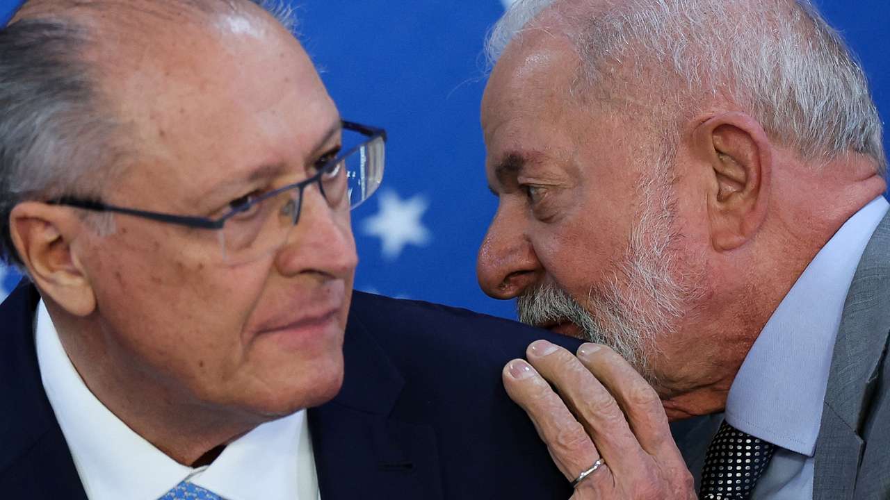 Brazil's President Luiz Inacio Lula da Silva and Brazil's Vice President Geraldo Alckmin attend a ceremony at the Planalto Palace in Brasilia