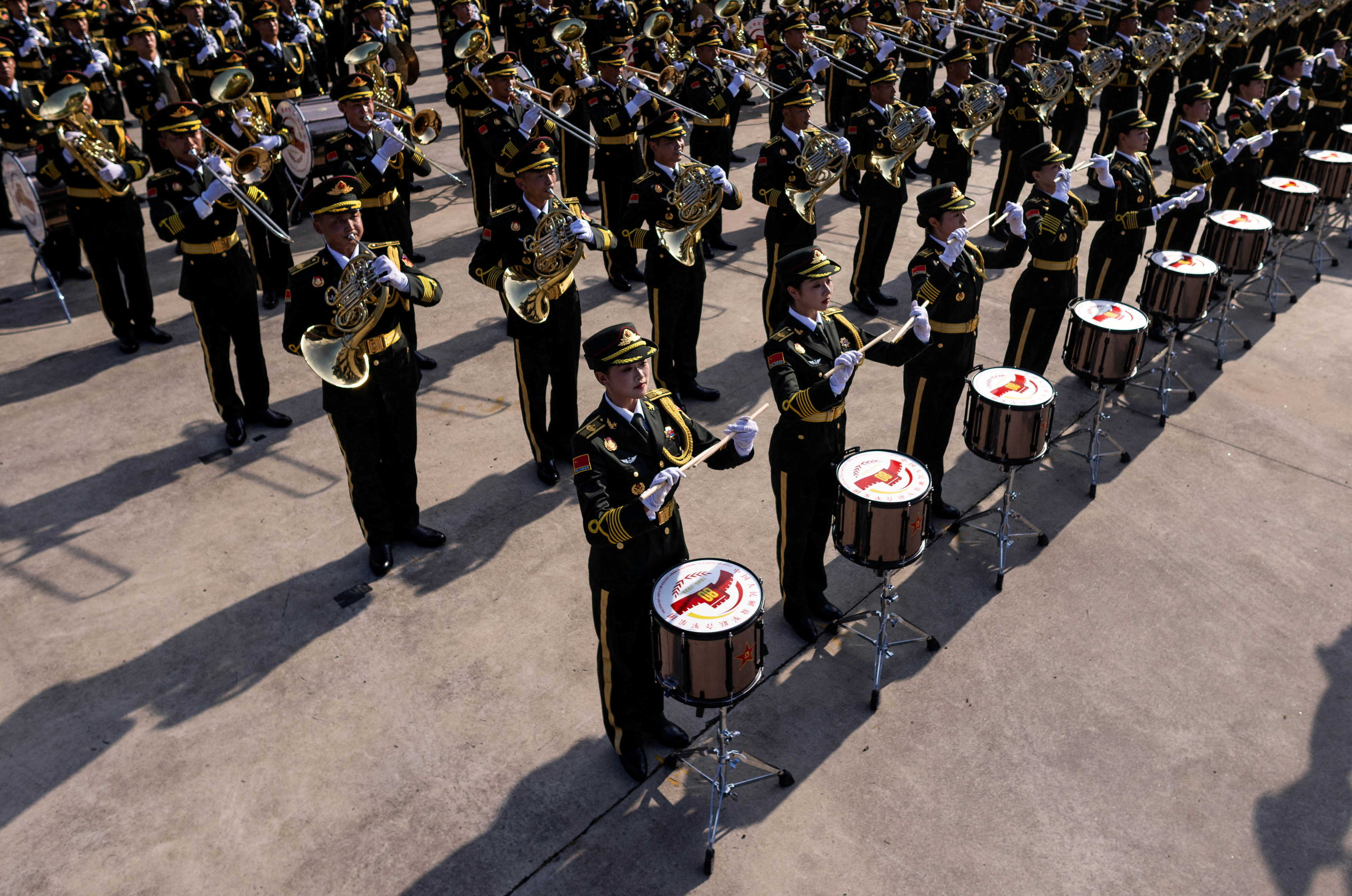 FILE PHOTO: Training for a military parade to mark the 80th anniversary of the end of World War Two, in Beijing