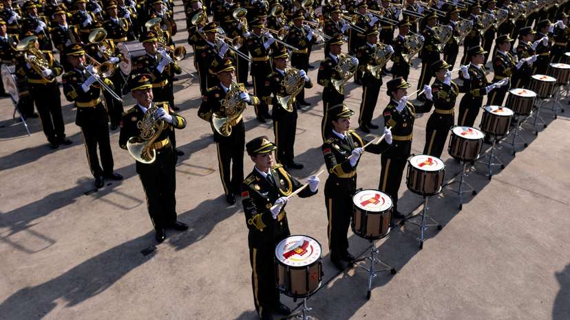 FILE PHOTO: Training for a military parade to mark the 80th anniversary of the end of World War Two, in Beijing