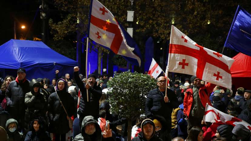 Protest against the results of a parliamentary election on the eve of the new parliament's first session, in Tbilisi